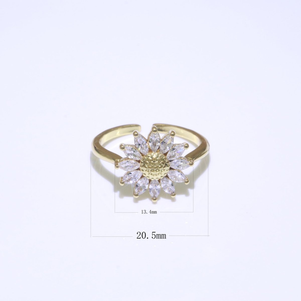 Gold Sun Flower Ring 14k Gold Filed Dainty Ring Cz Open Adjustable Minimalist Ring Stackable Jewelry O-361 - DLUXCA