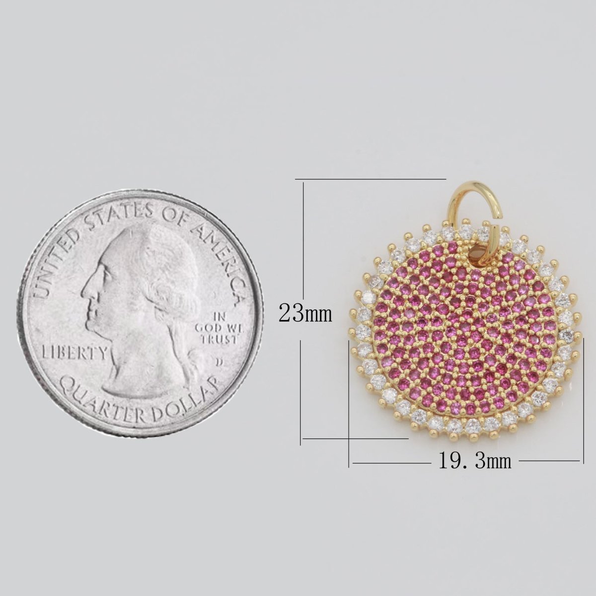 Gold Sun Fuschia Charm Cubic Celestial Sunshine Round Cz Charm for Jewelry Making M-611 - DLUXCA