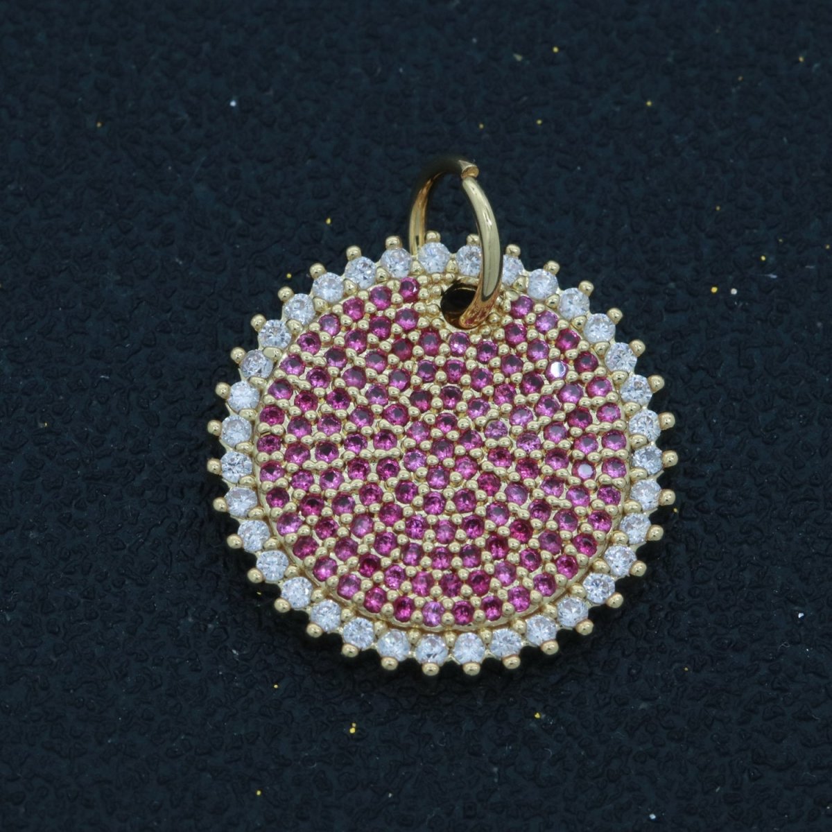 Gold Sun Fuschia Charm Cubic Celestial Sunshine Round Cz Charm for Jewelry Making M-611 - DLUXCA