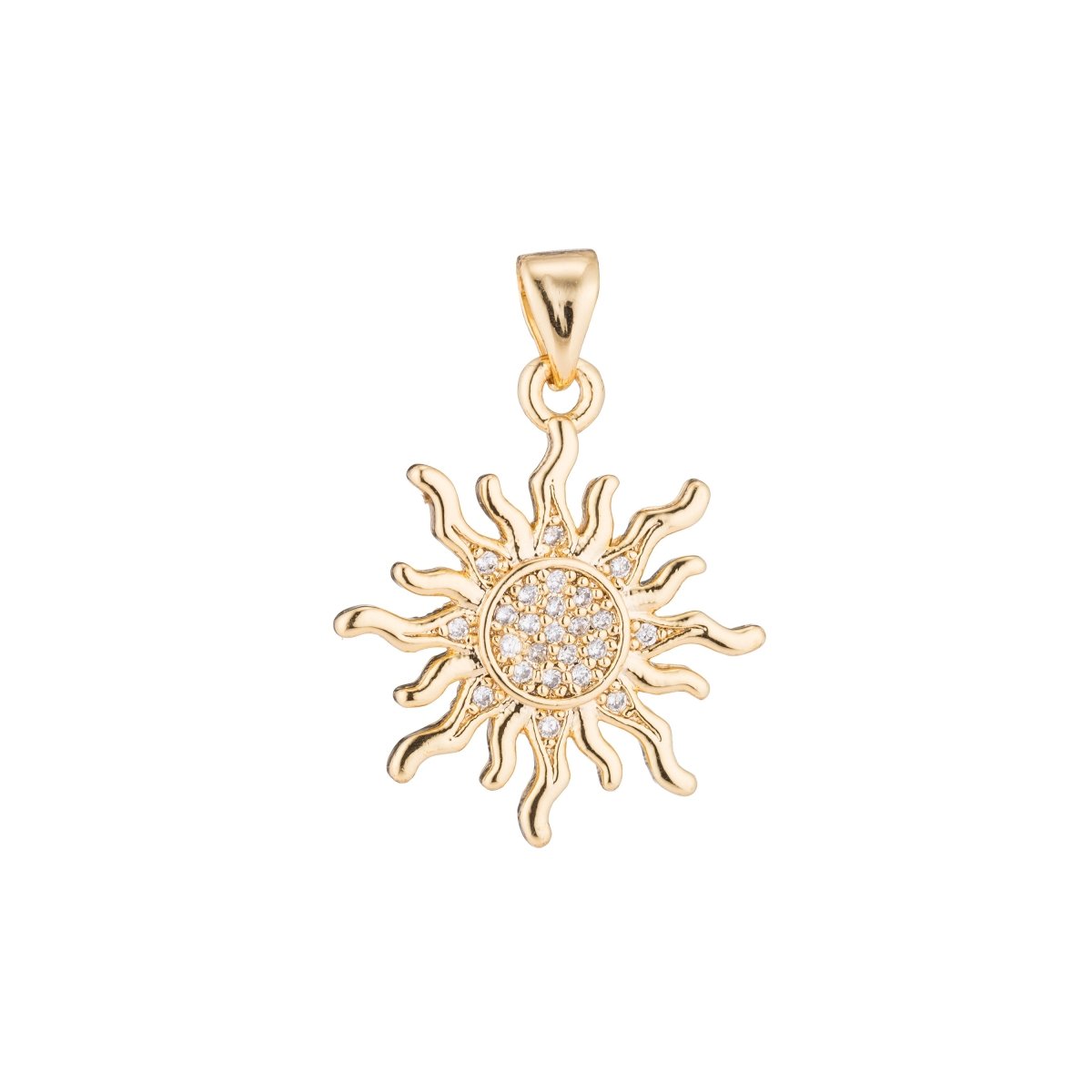 Gold Sun Ray Light Sunshine Sunny Celestial Star Bright DIY Cubic Zirconia Necklace Pendant Charm Bead Bails Findings for Jewelry Making H-359 - DLUXCA