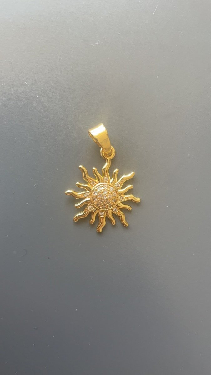 Gold Sun Ray Light Sunshine Sunny Celestial Star Bright DIY Cubic Zirconia Necklace Pendant Charm Bead Bails Findings for Jewelry Making H-359 - DLUXCA