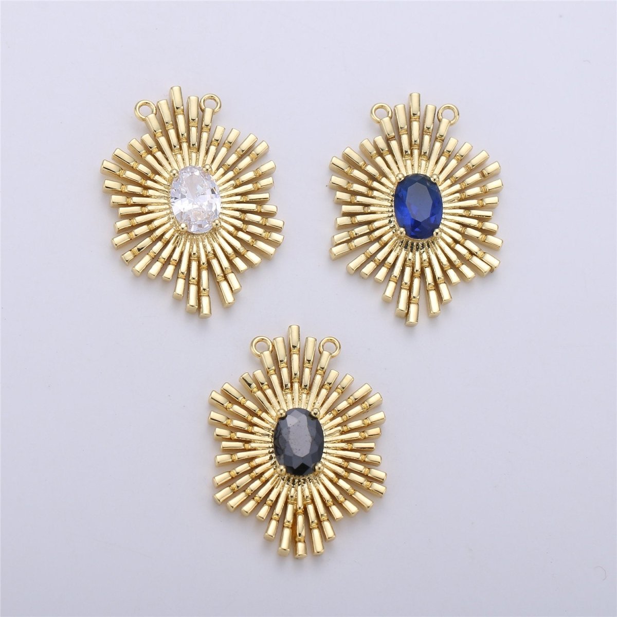 Gold Sunburst Pendant 24k Gold Fill Sun burst Charm Layer Necklace Statement Celestial Sun Jewelry Pendant Boho Ethnic Double bail Charm F-320 - DLUXCA