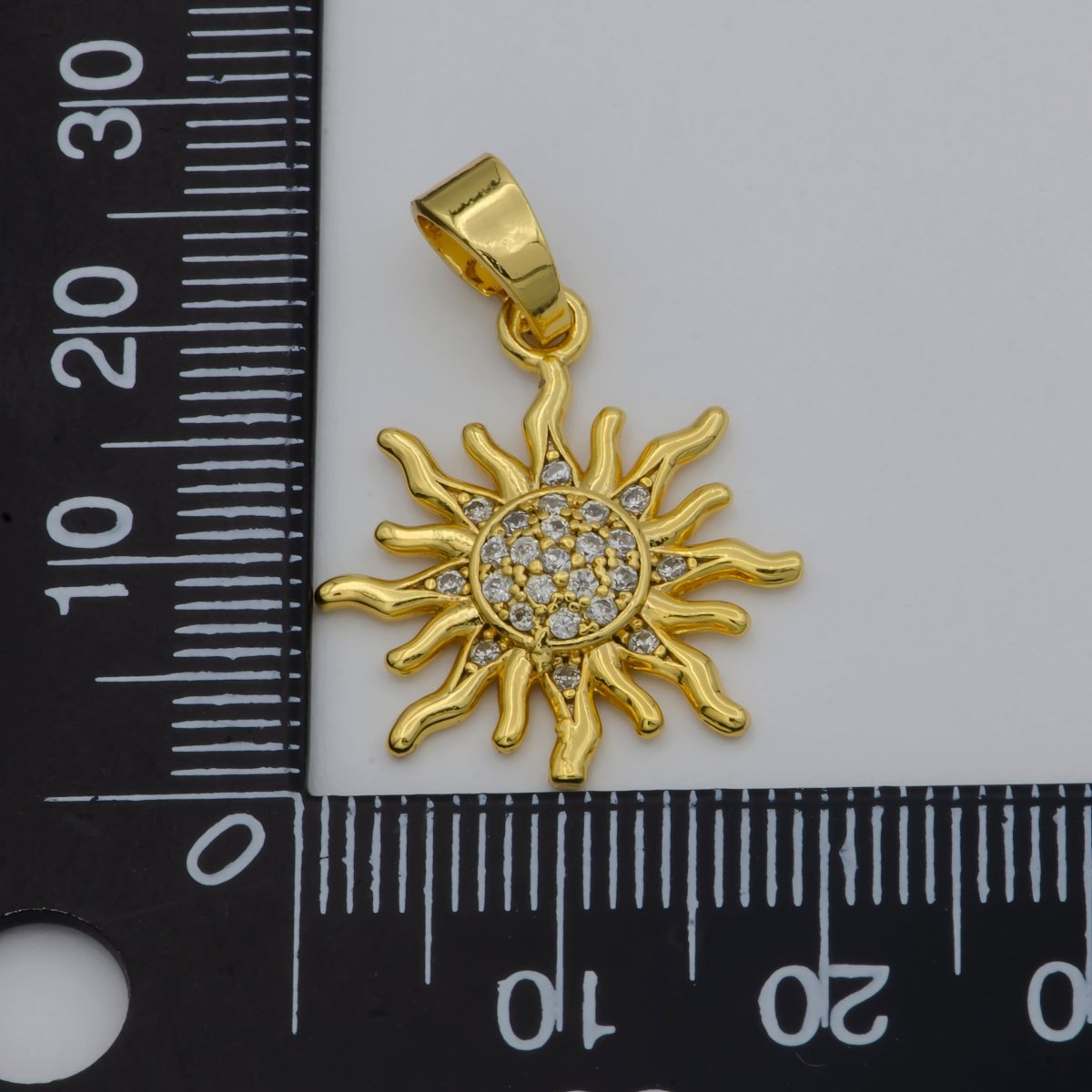 Gold Sunburst Sunshine Pave Cubic Zirconia Gold Filled Pendants for DIY Jewelry Making H-731 - DLUXCA
