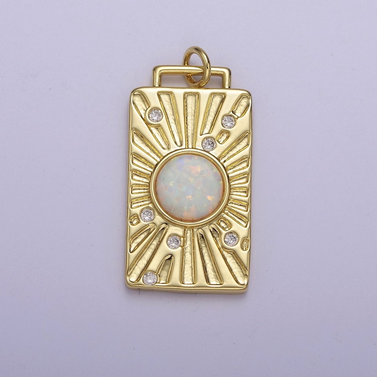 Gold Tag Opal Sunburst Charm Clear Pink Blue Opal Medallion Charm Pendant E-707 E-671 E-670 - DLUXCA