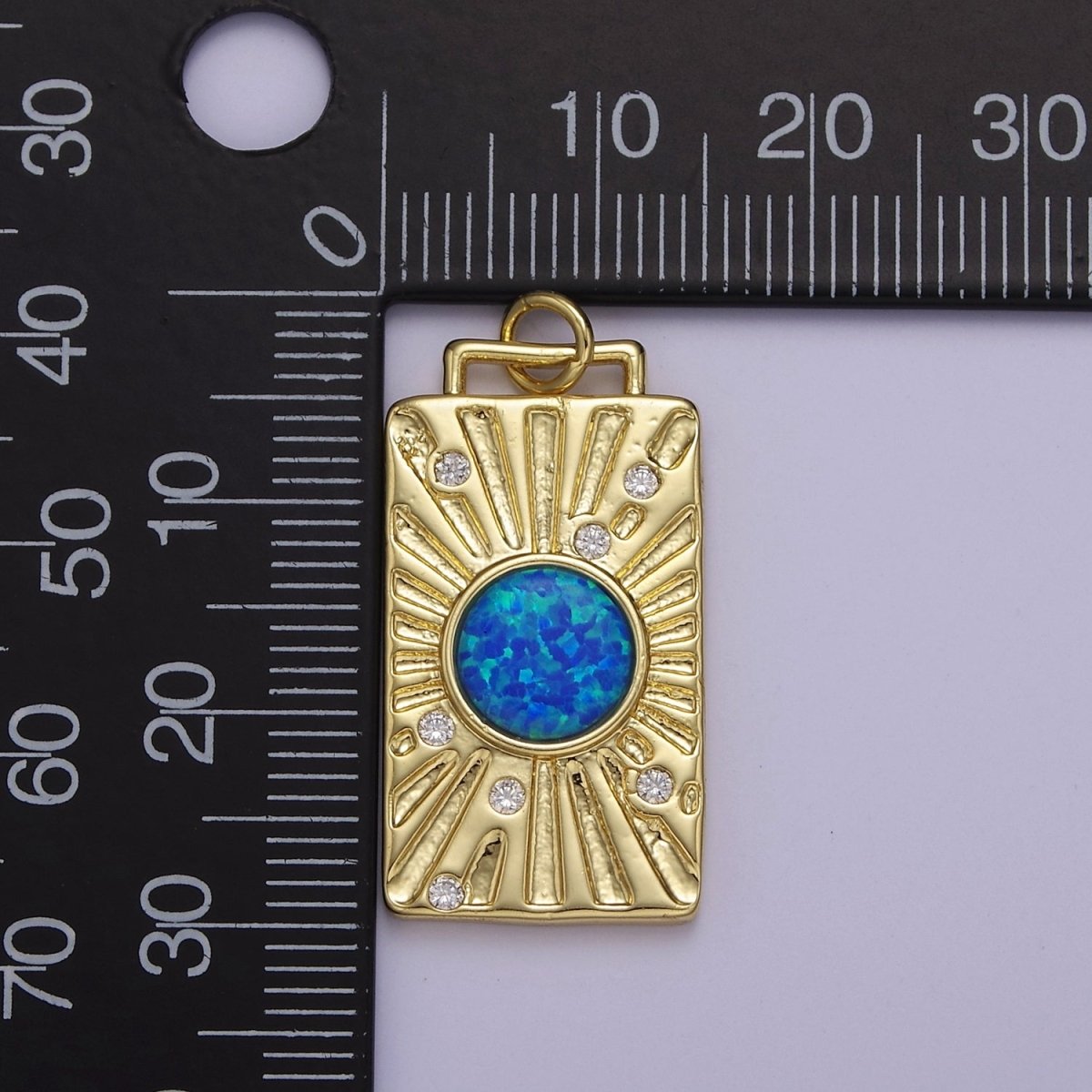 Gold Tag Opal Sunburst Charm Clear Pink Blue Opal Medallion Charm Pendant E-707 E-671 E-670 - DLUXCA