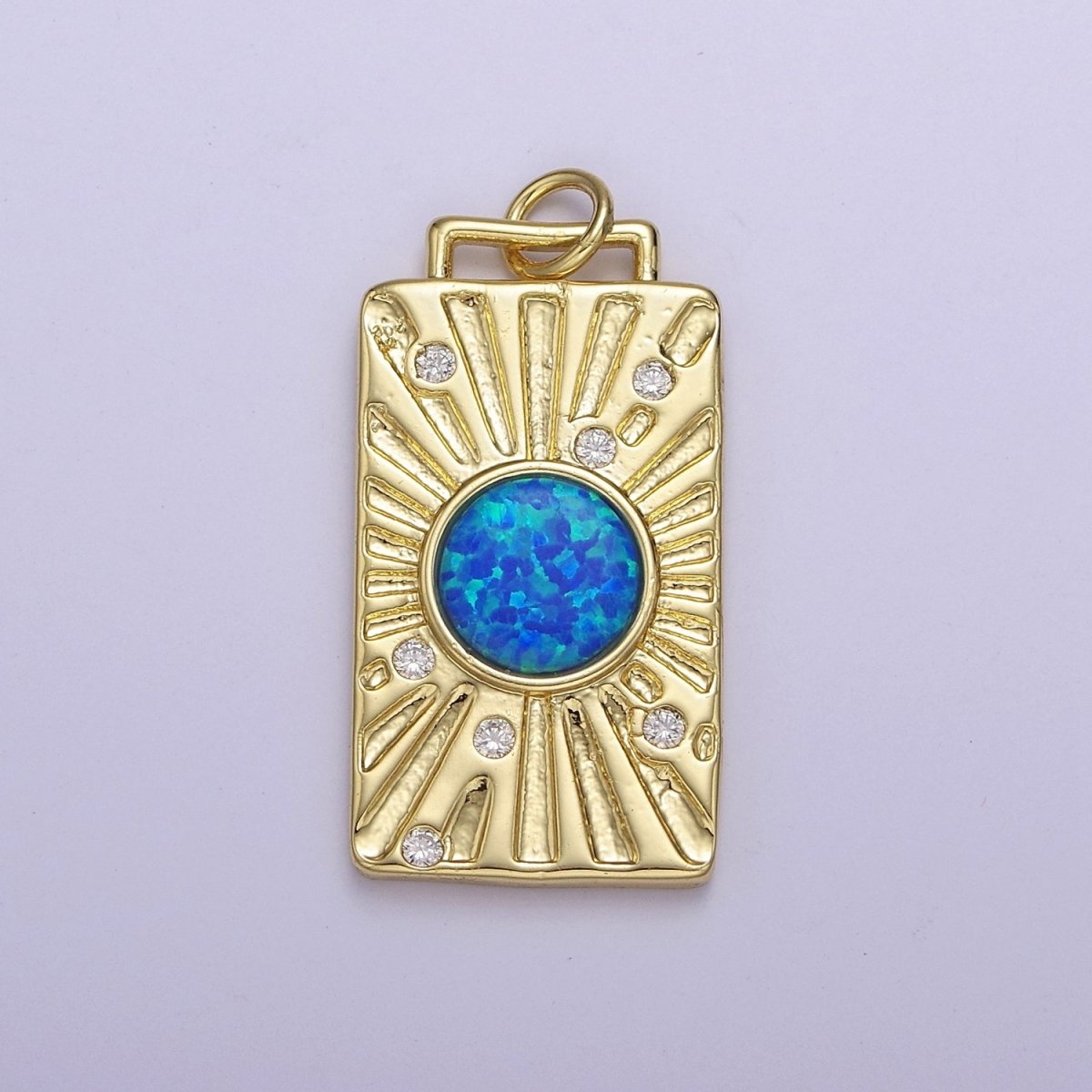 Gold Tag Opal Sunburst Charm Clear Pink Blue Opal Medallion Charm Pendant E-707 E-671 E-670 - DLUXCA