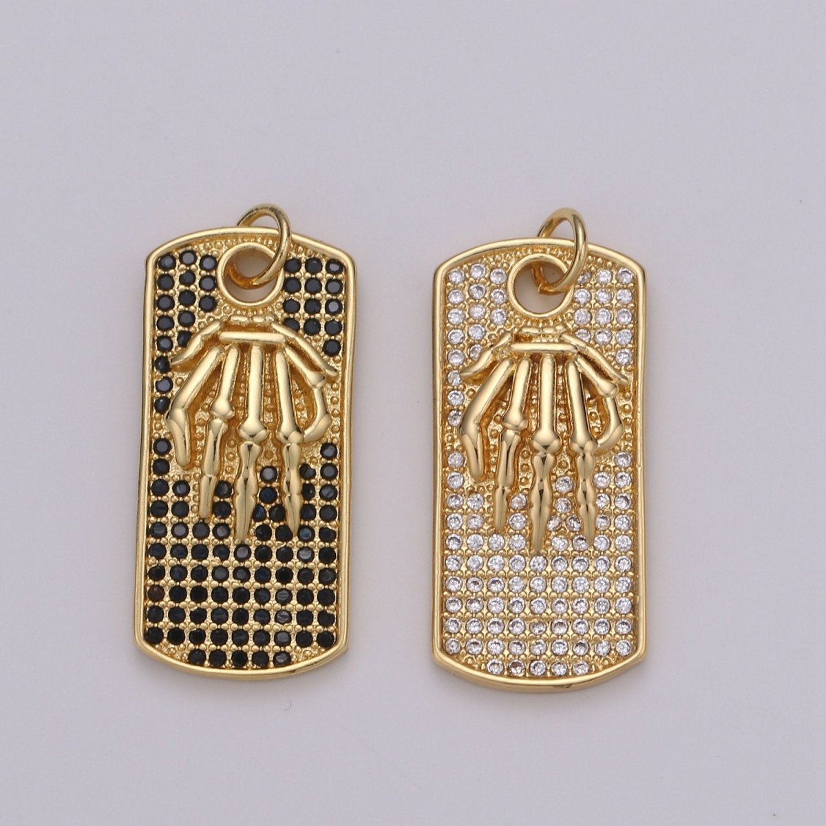 Gold Tag Skeleton Charm Gold Filled Medallion, Skull Bone Pendant Necklace Charm for Halloween Men Gothic Inspired Necklace Supply, D-134 D-135 - DLUXCA