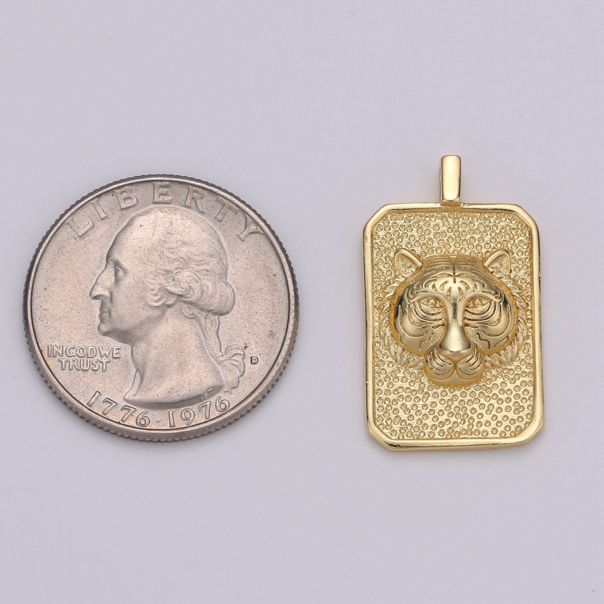 Gold Tag Tiger Charm Gold Filled Medallion, Tiger King Pendant Animal Necklace Charm for Statement Necklace Component Men Unisex Jewelry J-024 - DLUXCA