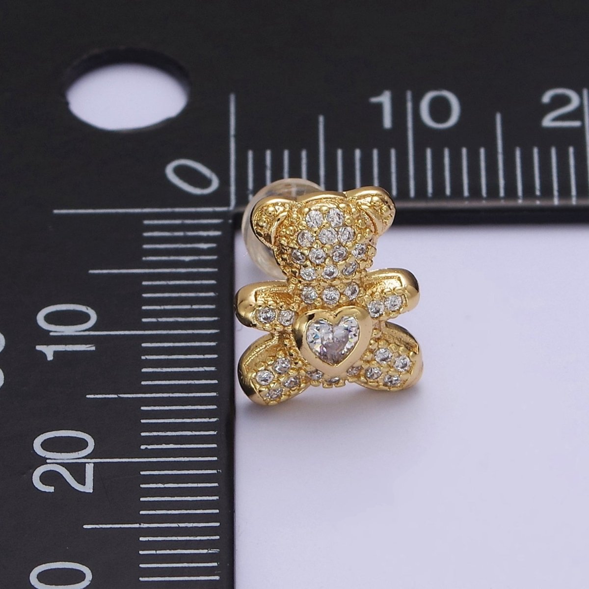 Gold Teddy Bear Stud Earring CZ Woman Kids Girl Earring Gold Stud V-118 - DLUXCA