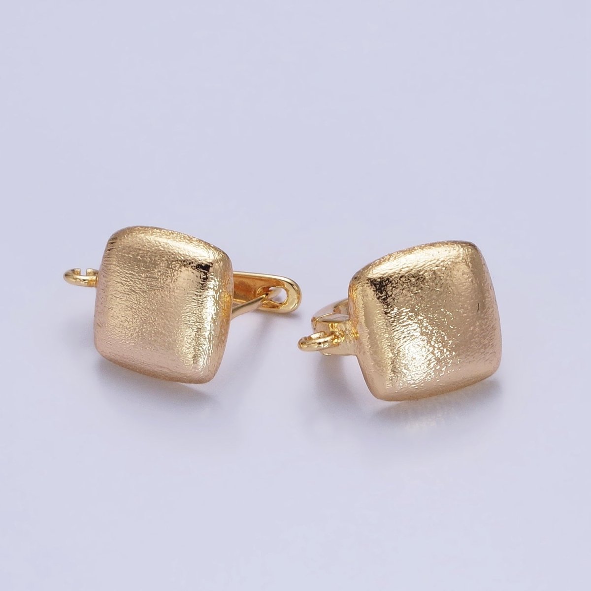 Gold Textured Chubby Square English Lock Open Loop Earrings Supply | Z-155 - DLUXCA