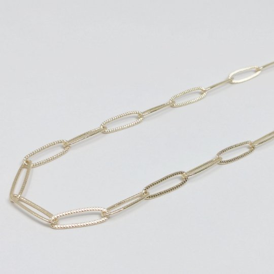 Gold Textured Oval Paper Clip Chain, 16K Gold Filled by Yard For Necklace Waist Bracelet Anklet Component Supply | ROLL-419 Clearance Pricing - DLUXCA