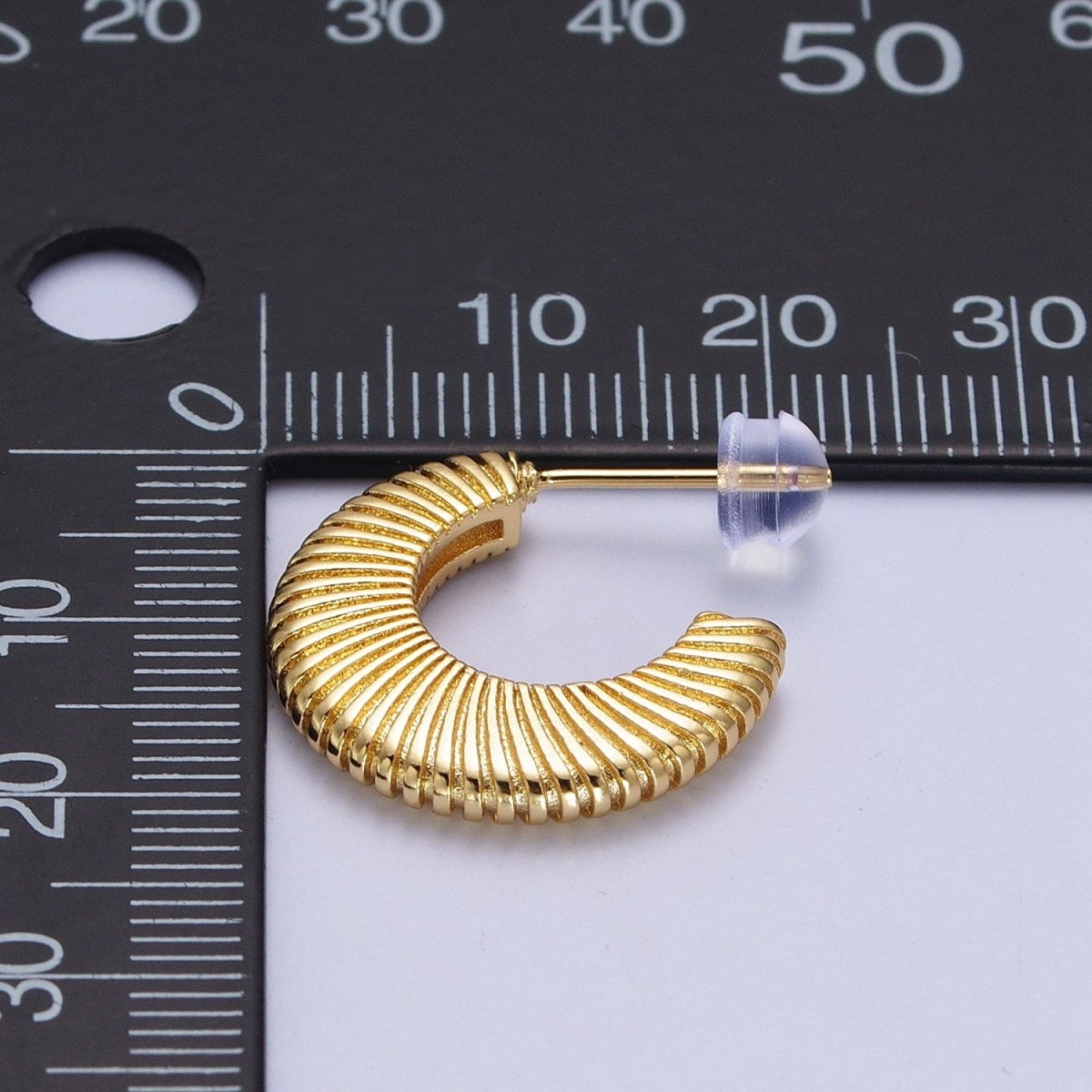 Gold Thin Textured C Shaped 15mm, 20mm, 24.5mm Hoops Earrings | Y-096 - DLUXCA