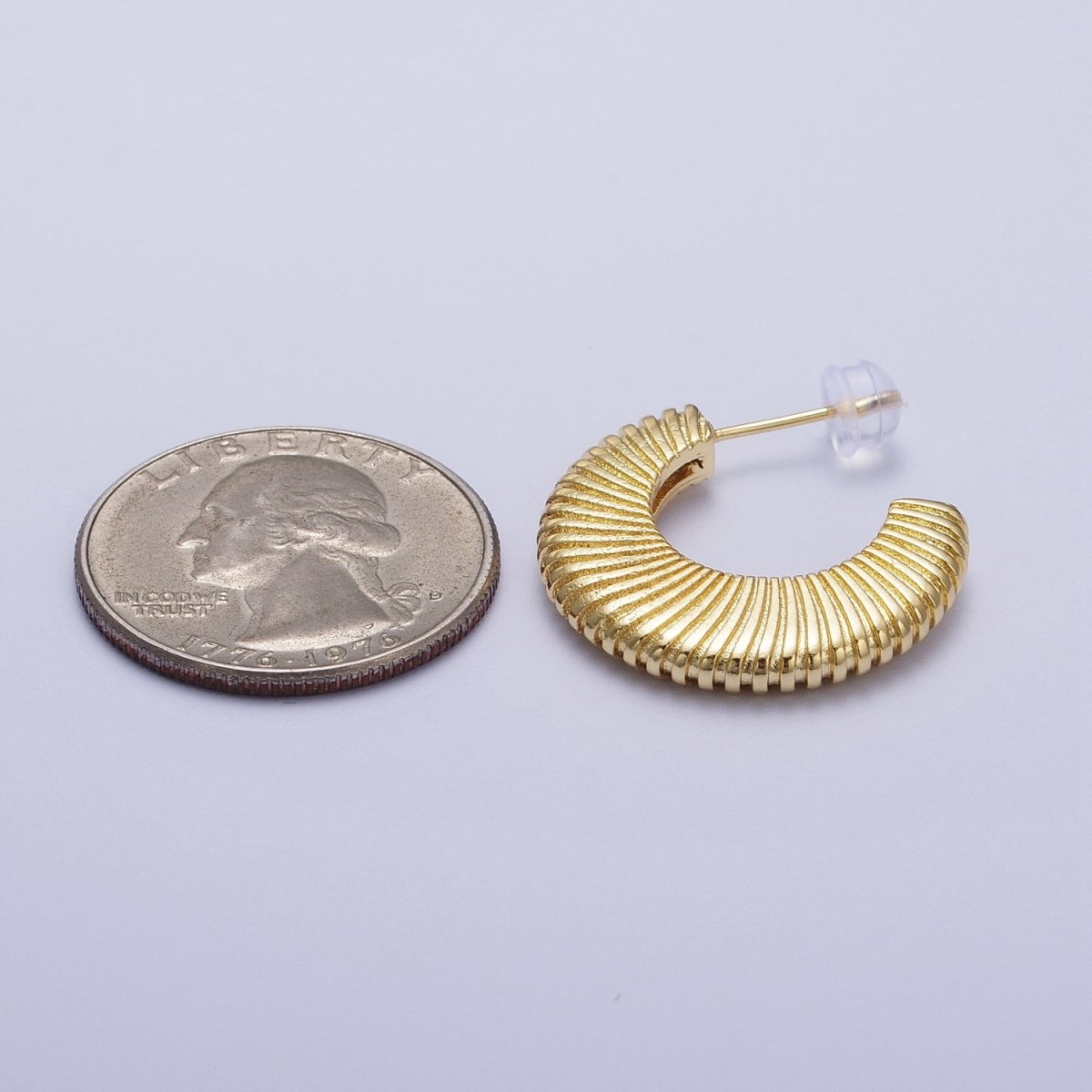 Gold Thin Textured C Shaped 15mm, 20mm, 24.5mm Hoops Earrings | Y-096 - DLUXCA