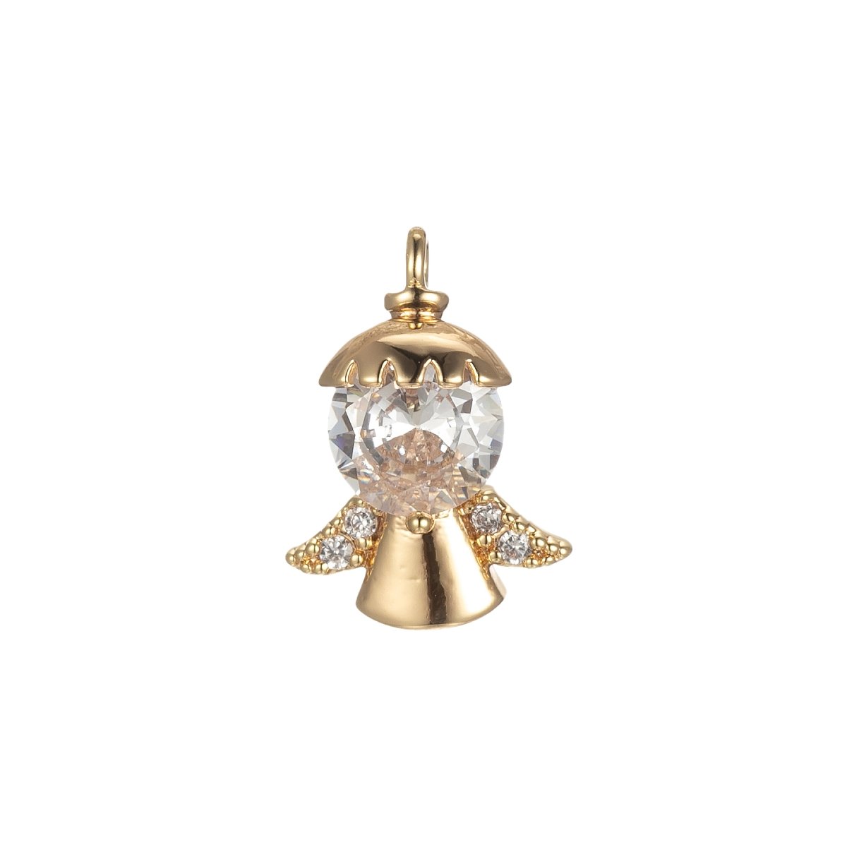 Gold Tiny Angel Charm, Tiny Angel Pendant, Cubic Angel Charm Bracelet Necklace Clear Pink Purple Angel Charm Supply E-855 E-856 E-857 - DLUXCA