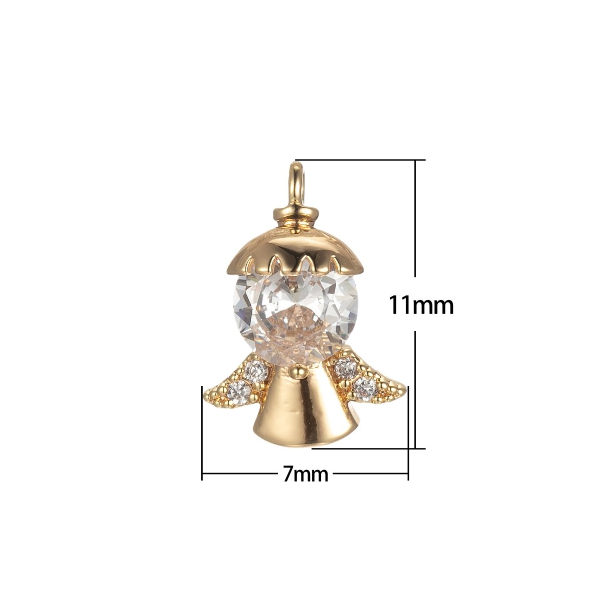 Gold Tiny Angel Charm, Tiny Angel Pendant, Cubic Angel Charm Bracelet Necklace Clear Pink Purple Angel Charm Supply E-855 E-856 E-857 - DLUXCA