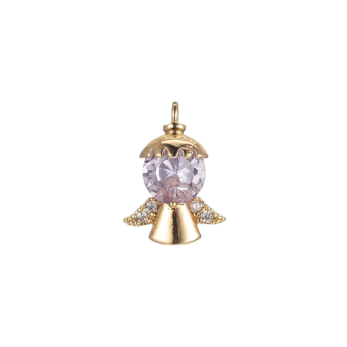 Gold Tiny Angel Charm, Tiny Angel Pendant, Cubic Angel Charm Bracelet Necklace Clear Pink Purple Angel Charm Supply E-855 E-856 E-857 - DLUXCA