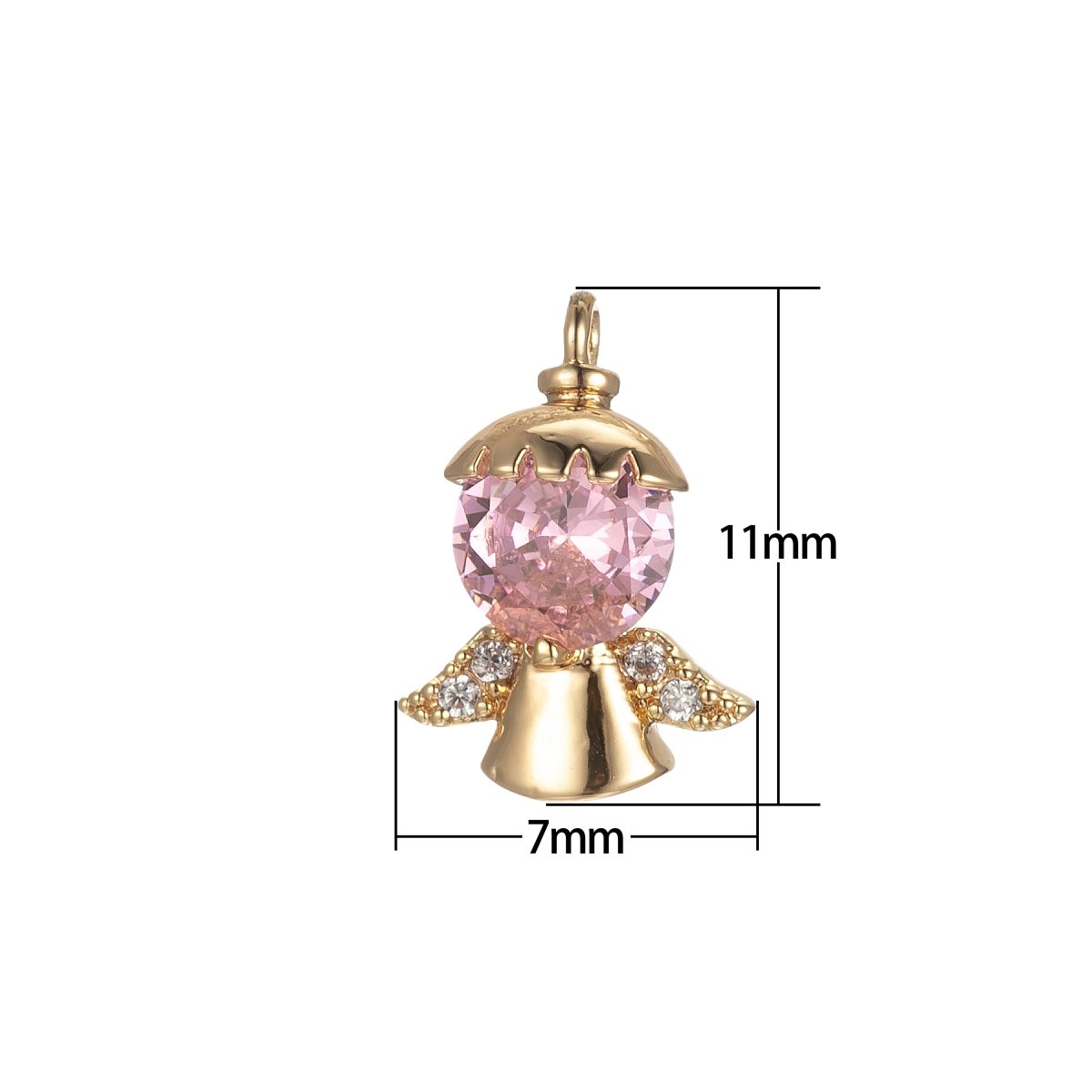 Gold Tiny Angel Charm, Tiny Angel Pendant, Cubic Angel Charm Bracelet Necklace Clear Pink Purple Angel Charm Supply E-855 E-856 E-857 - DLUXCA