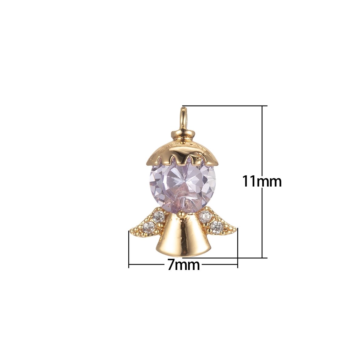 Gold Tiny Angel Charm, Tiny Angel Pendant, Cubic Angel Charm Bracelet Necklace Clear Pink Purple Angel Charm Supply E-855 E-856 E-857 - DLUXCA