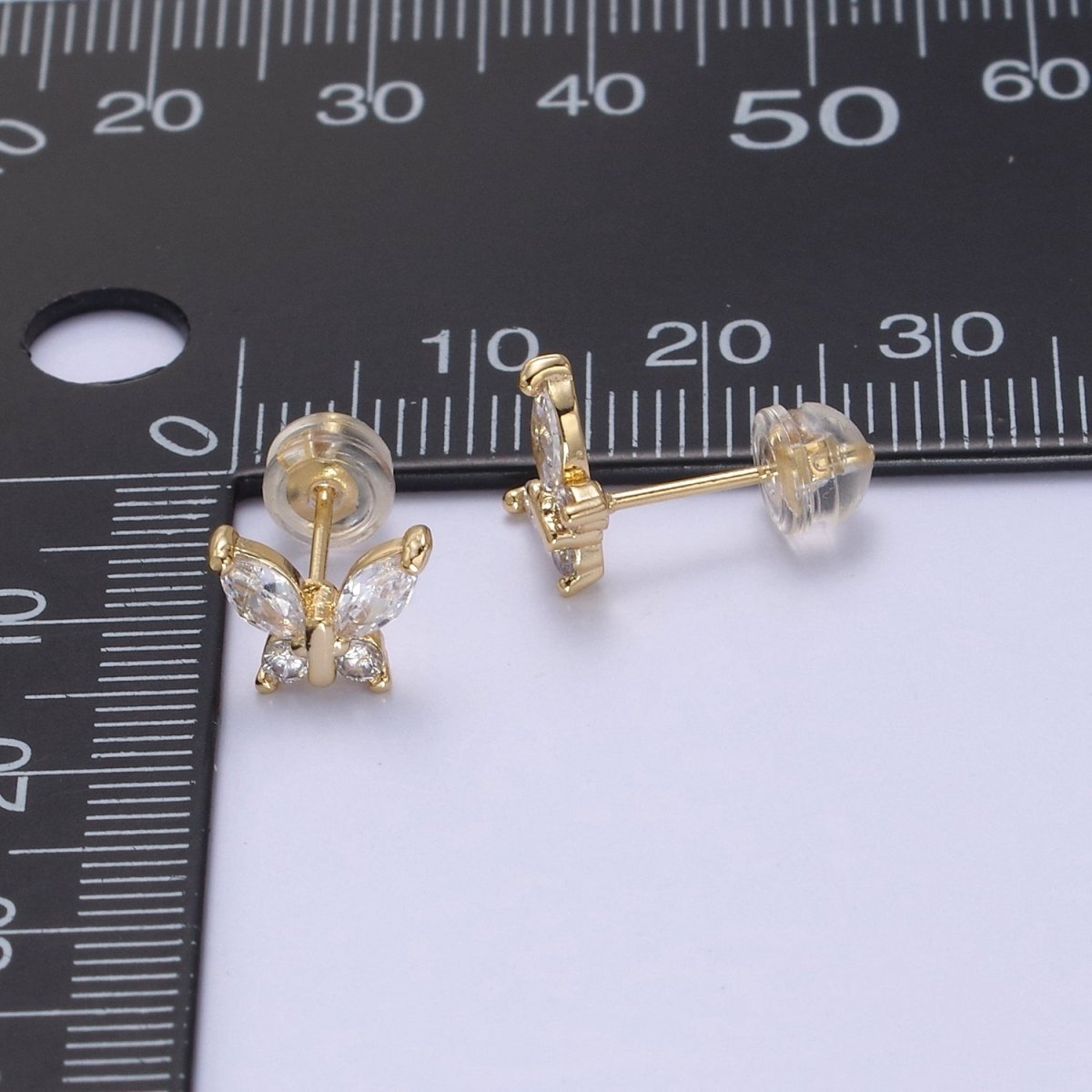 Gold Tiny Butterfly stud Earrings Small butterfly earring-CZ dainty earring-minimalist Jewelry T-333 - DLUXCA