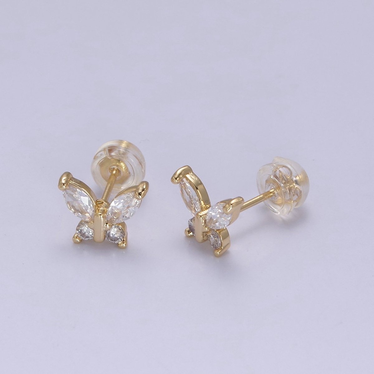 Gold Tiny Butterfly stud Earrings Small butterfly earring-CZ dainty earring-minimalist Jewelry T-333 - DLUXCA