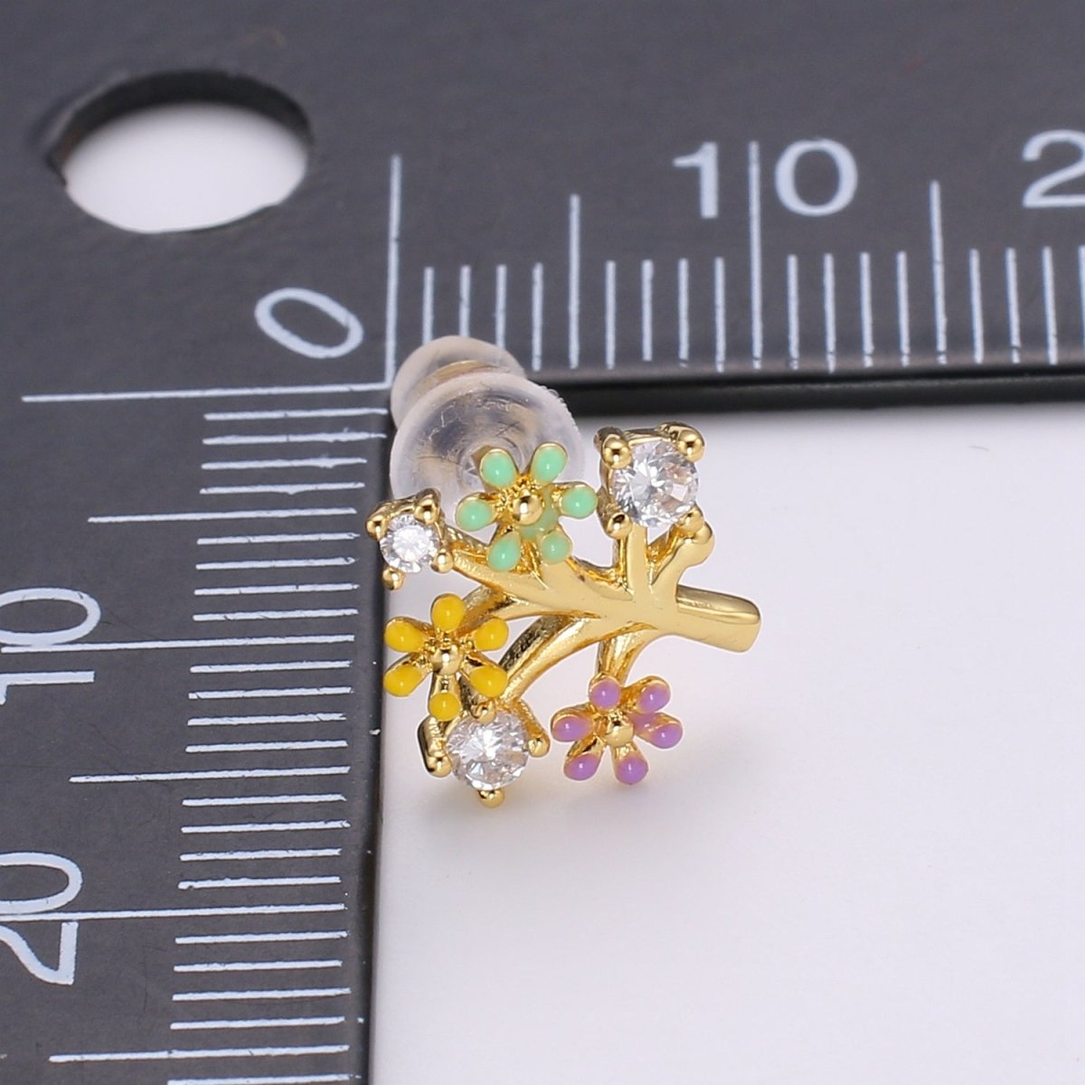 Gold Tree Stud Earrings • Cute Earrings • Spring Jewelry • Gold Micro Pave Flower Earrings • Stud Earrings • Valentine gift• Kawaii Earrings Q-368 - DLUXCA