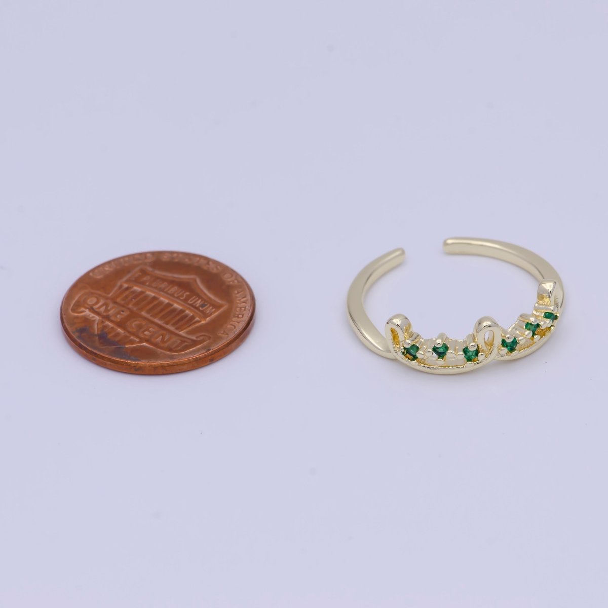 Gold Triple Green Cubic Zirconia Knot Loop Dainty Ring | X-623 - DLUXCA