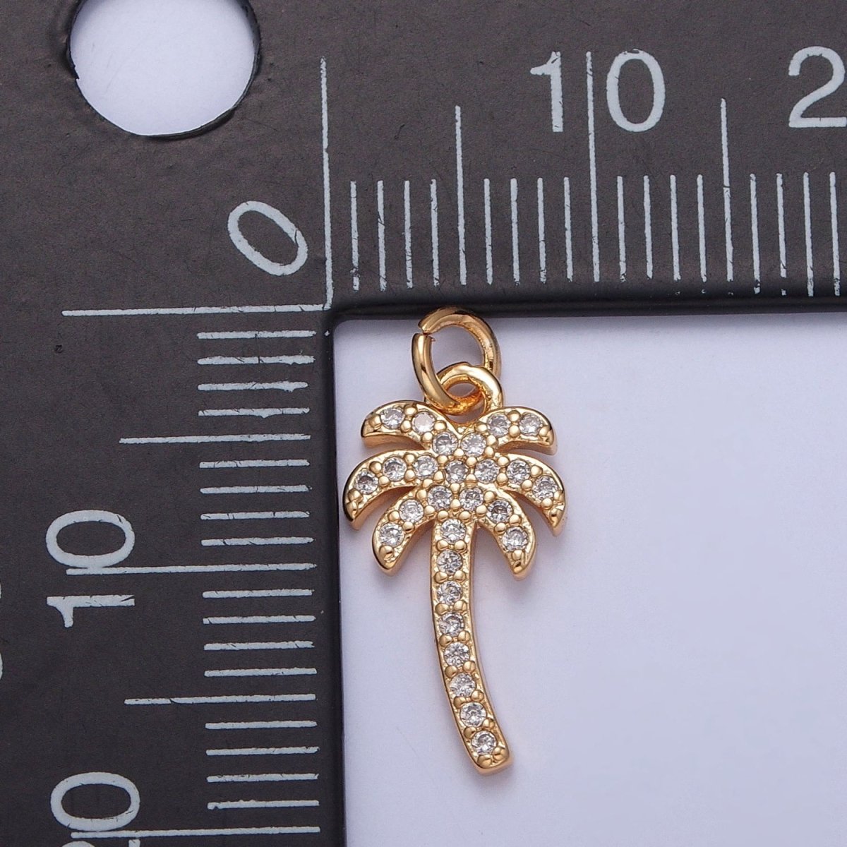 Gold Tropical Beach Palm Tree Micro Paved Cubic Zirconia Charm For Summer Jewelry | X-261 - DLUXCA