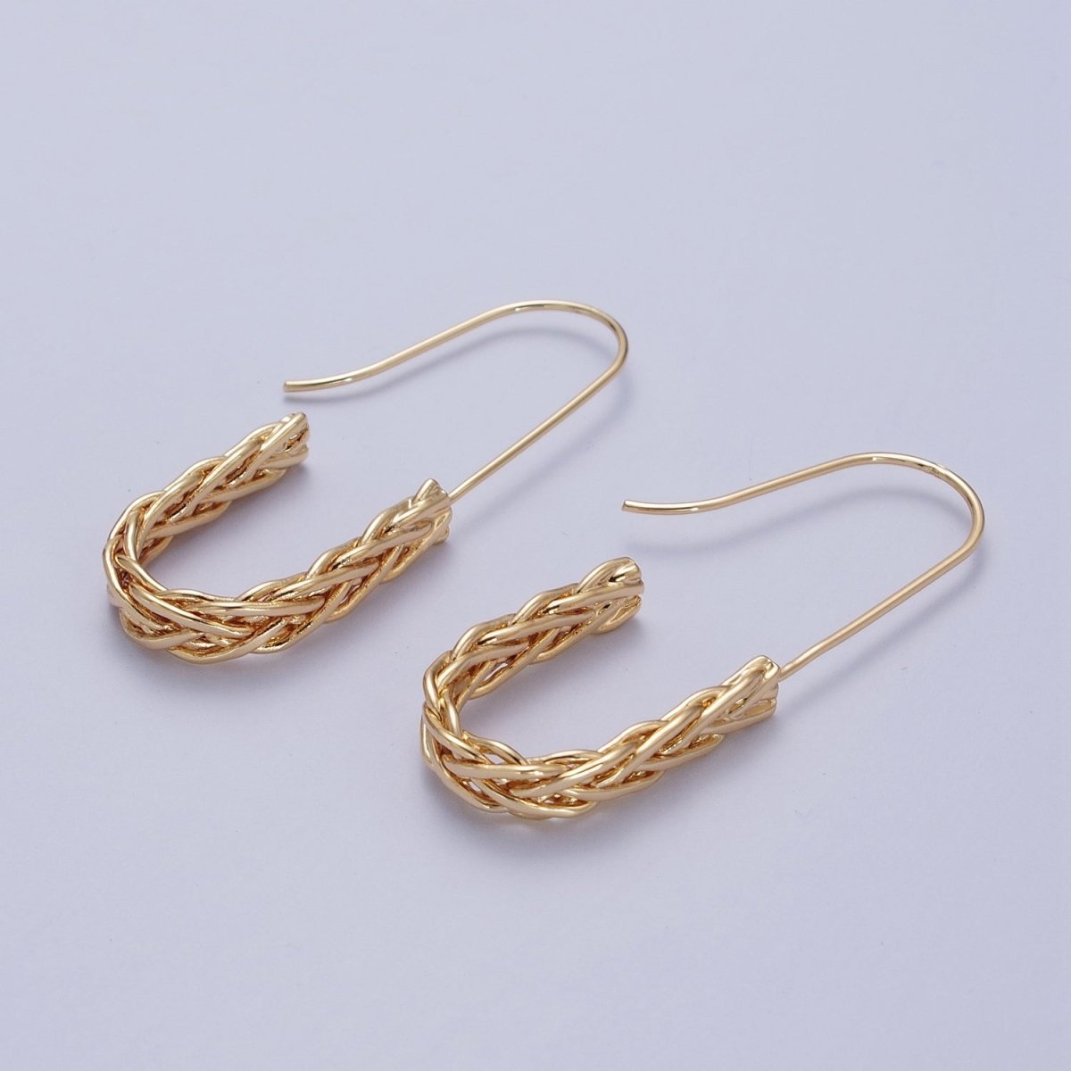 Gold Twisted Crescent U Long French Hook Minimalist Earrings | Y-150 - DLUXCA