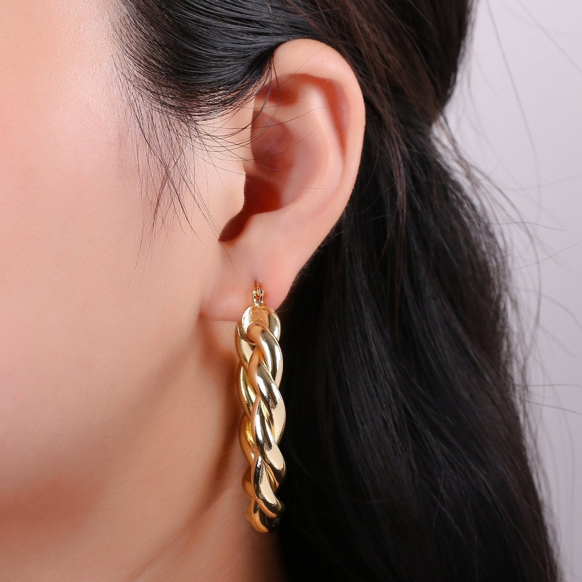 Gold Twisted Hoop Earrings, Bold Gold Hoop Earrings, Chunky Earrings, Statement Hoops, 14k Gold Filled Hoops Earring gift for her Q-518 to Q-520 - DLUXCA