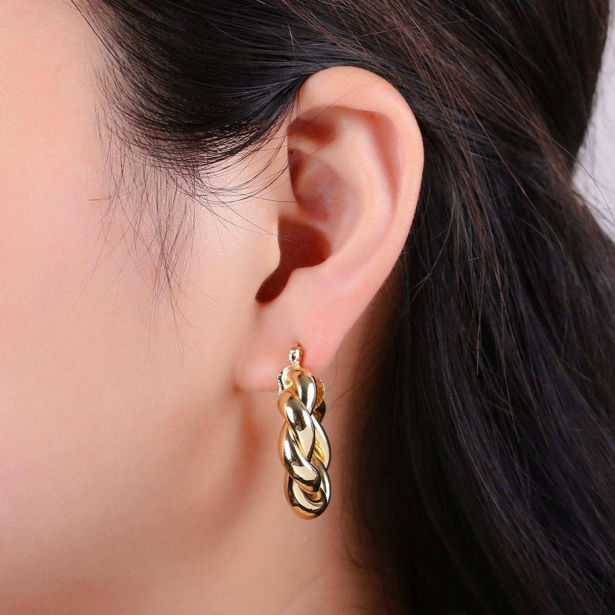Gold Twisted Hoop Earrings, Bold Gold Hoop Earrings, Chunky Earrings, Statement Hoops, 14k Gold Filled Hoops Earring gift for her Q-518 to Q-520 - DLUXCA