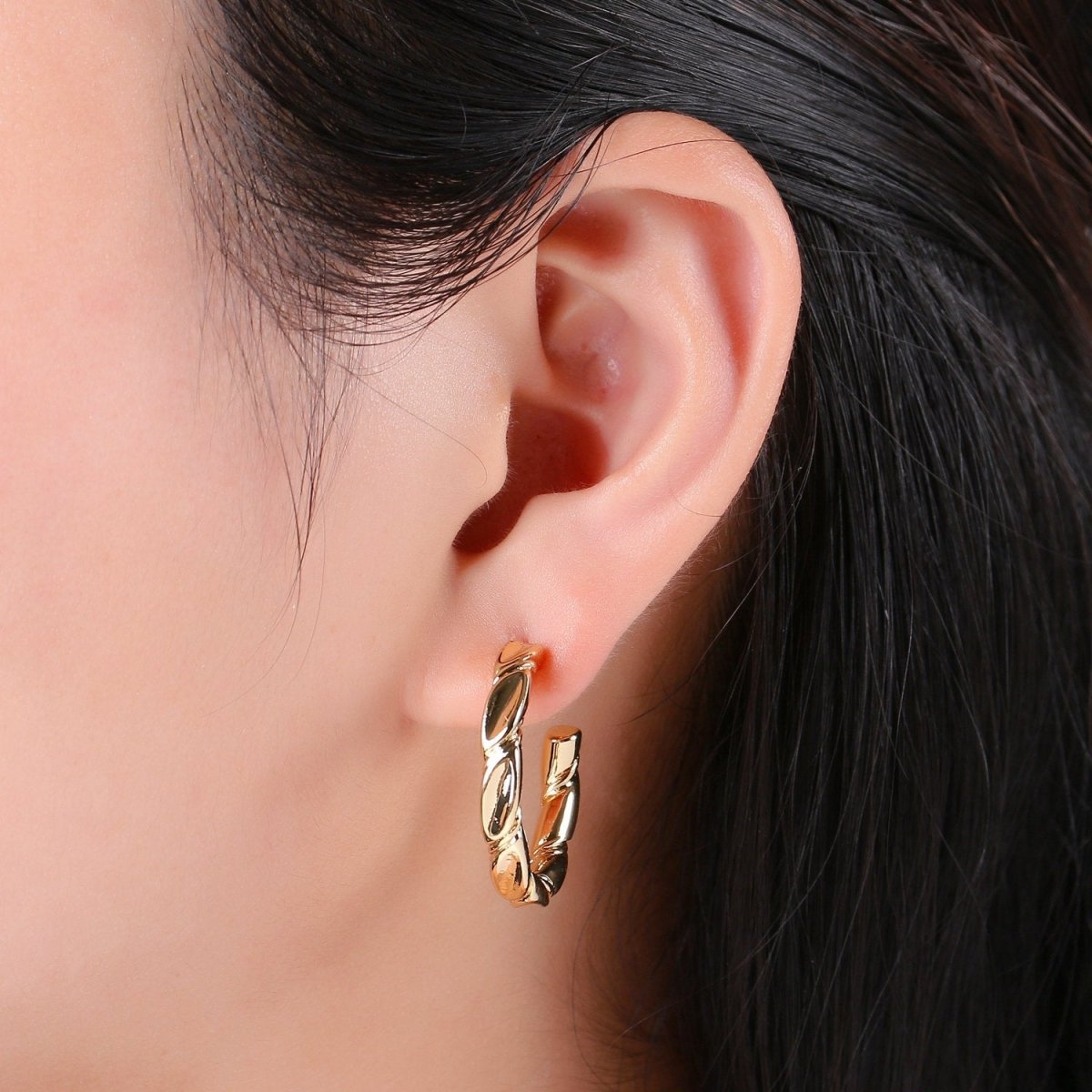 Gold Twisted Hoops, Croissant Hoops, Gold Hoop Earrings, Stud Hoop Earrings, Chunky Hoop Earrings, Thick Hoop Earrings, Bold Hoop Earrings Q-233 - DLUXCA