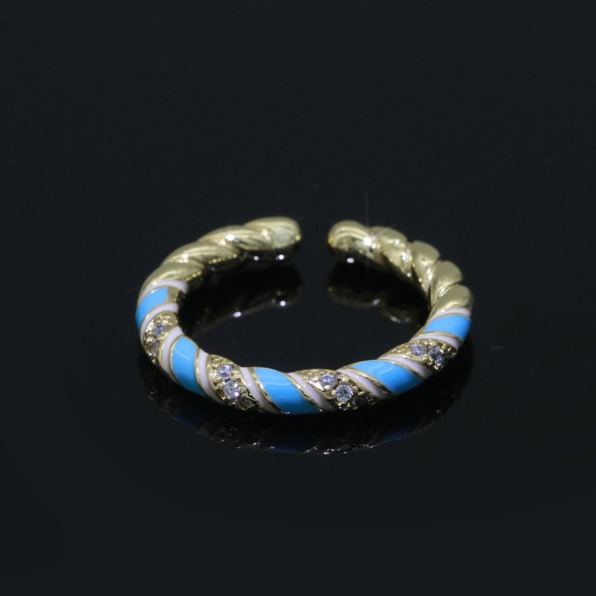 Gold Twisted Ring Enamel Adjustable Ring Micro Pave Swirl Ring Minimalist Jewelry Stackable O-529 ~ O-538 - DLUXCA
