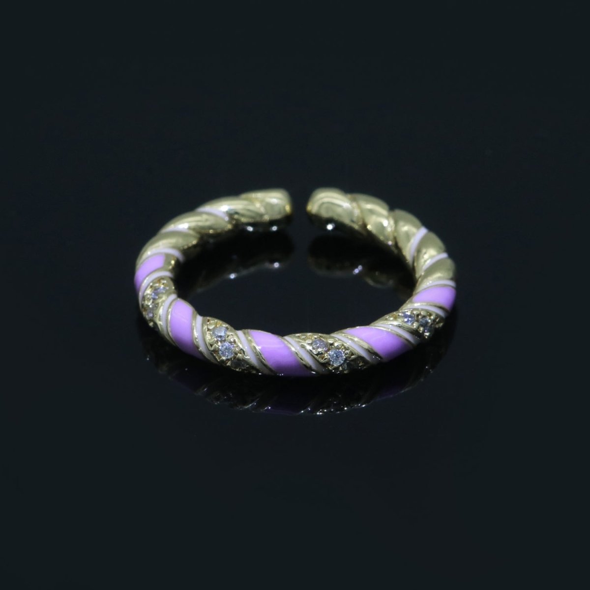 Gold Twisted Ring Enamel Adjustable Ring Micro Pave Swirl Ring Minimalist Jewelry Stackable O-529 ~ O-538 - DLUXCA
