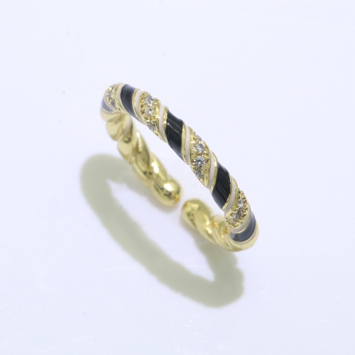 Gold Twisted Ring Enamel Adjustable Ring Micro Pave Swirl Ring Minimalist Jewelry Stackable O-529 ~ O-538 - DLUXCA