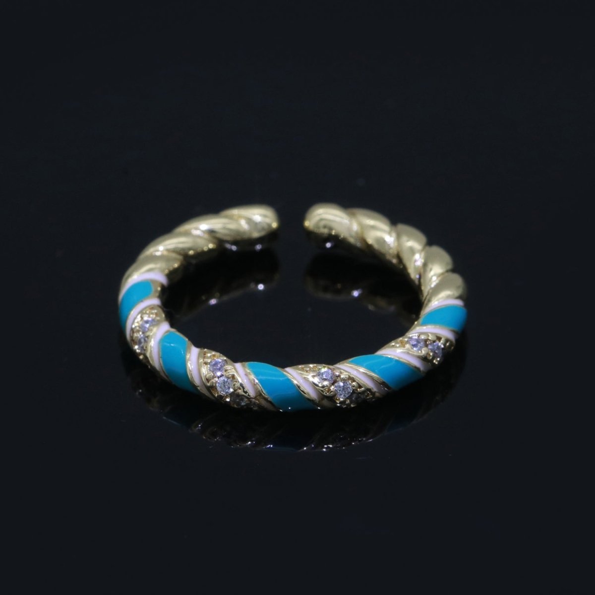 Gold Twisted Ring Enamel Adjustable Ring Micro Pave Swirl Ring Minimalist Jewelry Stackable O-529 ~ O-538 - DLUXCA