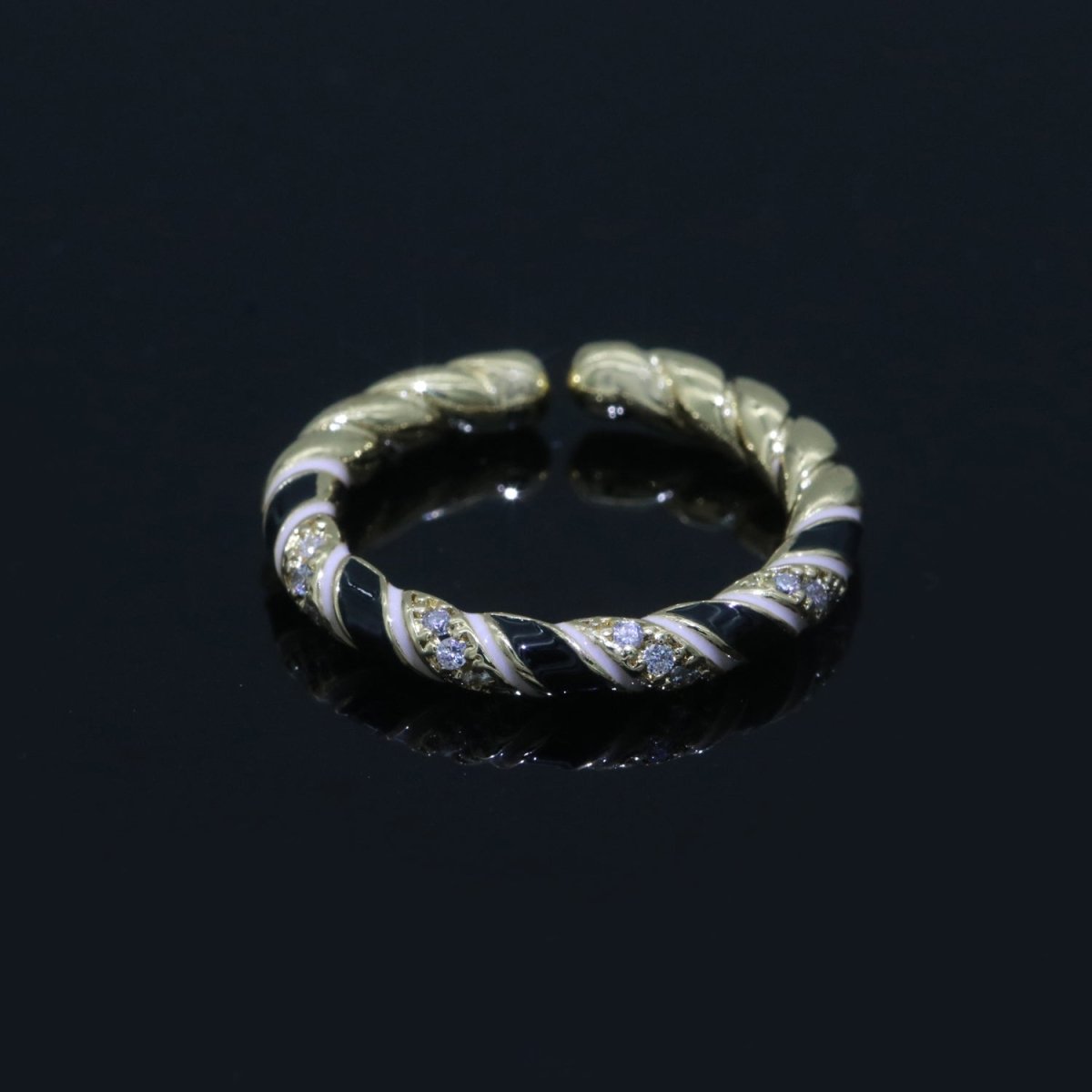 Gold Twisted Ring Enamel Adjustable Ring Micro Pave Swirl Ring Minimalist Jewelry Stackable O-529 ~ O-538 - DLUXCA