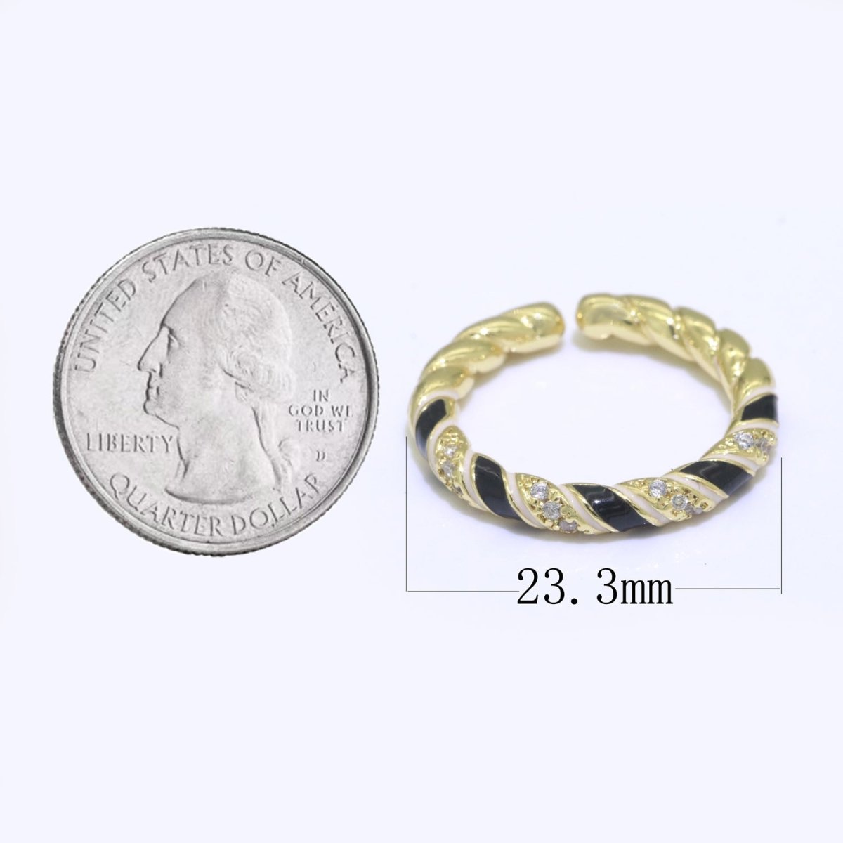 Gold Twisted Ring Enamel Adjustable Ring Micro Pave Swirl Ring Minimalist Jewelry Stackable O-529 ~ O-538 - DLUXCA