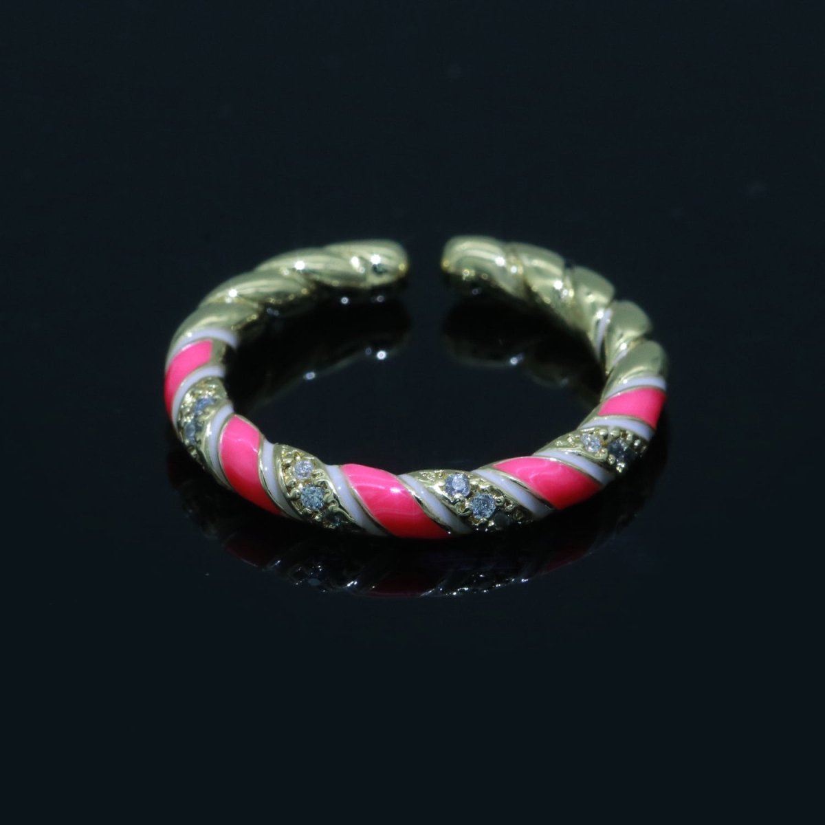 Gold Twisted Ring Enamel Adjustable Ring Micro Pave Swirl Ring Minimalist Jewelry Stackable O-529 ~ O-538 - DLUXCA