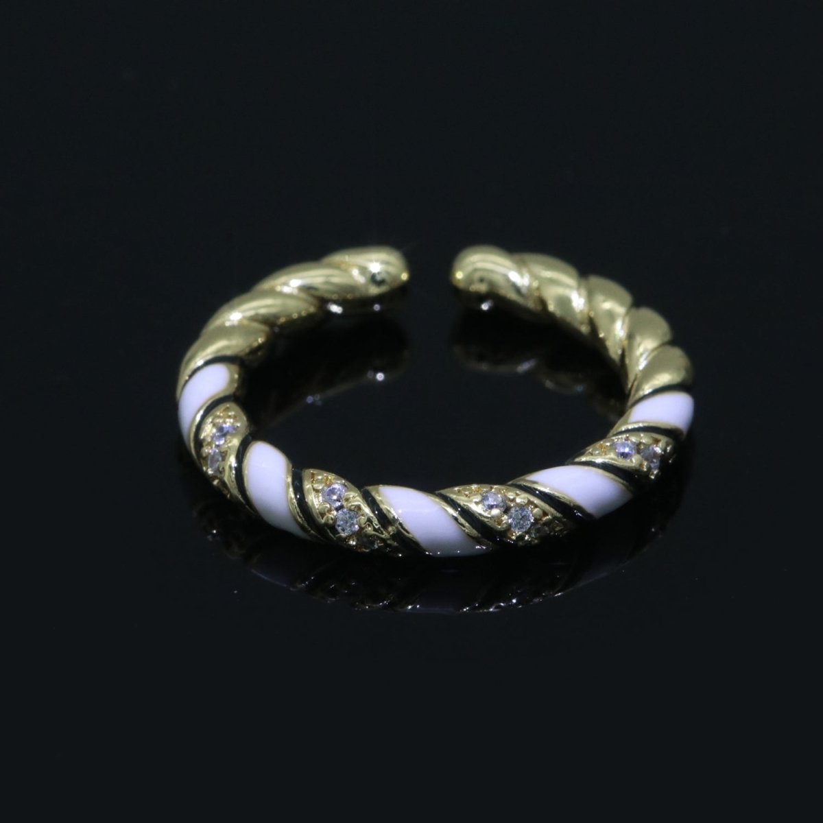 Gold Twisted Ring Enamel Adjustable Ring Micro Pave Swirl Ring Minimalist Jewelry Stackable O-529 ~ O-538 - DLUXCA