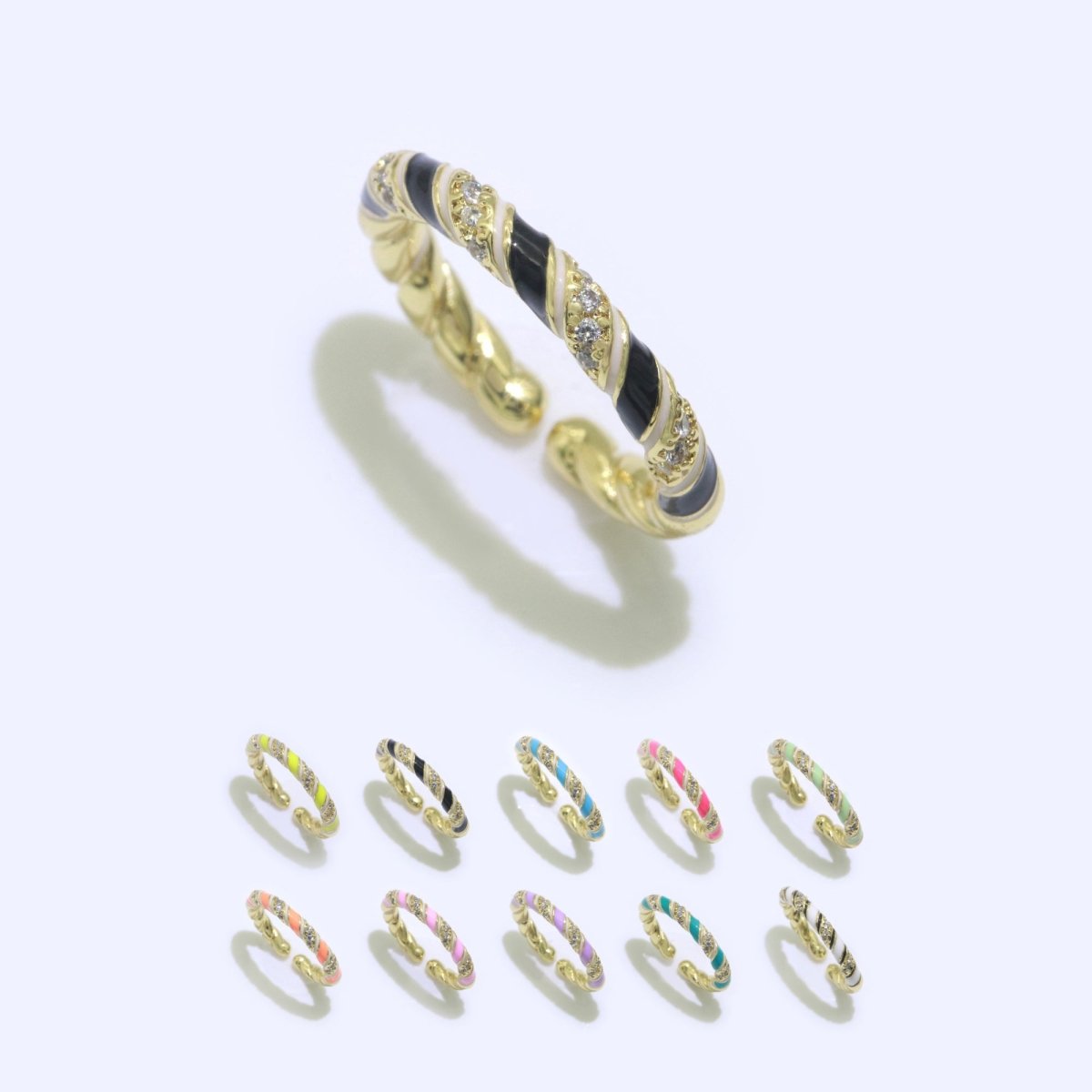 Gold Twisted Ring Enamel Adjustable Ring Micro Pave Swirl Ring Minimalist Jewelry Stackable O-529 ~ O-538 - DLUXCA