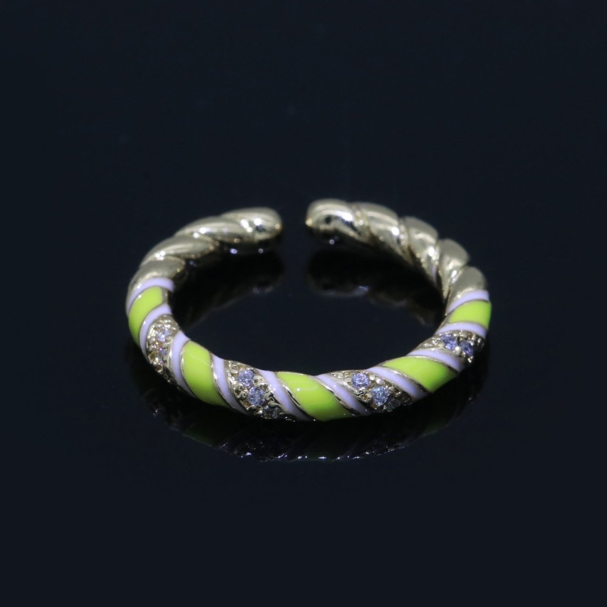 Gold Twisted Ring Enamel Adjustable Ring Micro Pave Swirl Ring Minimalist Jewelry Stackable O-529 ~ O-538 - DLUXCA