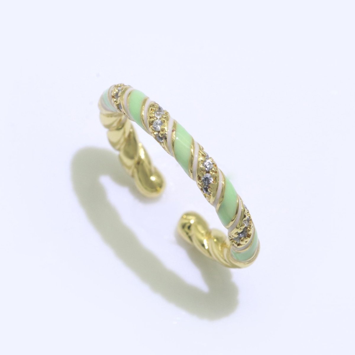 Gold Twisted Ring Enamel Adjustable Ring Micro Pave Swirl Ring Minimalist Jewelry Stackable O-529 ~ O-538 - DLUXCA