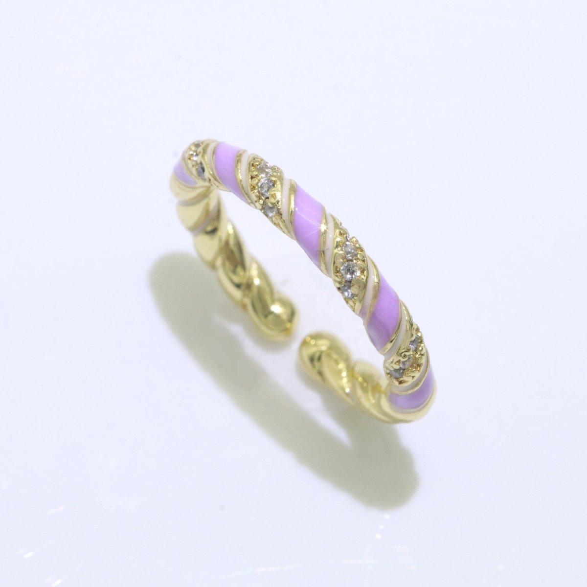 Gold Twisted Ring Enamel Adjustable Ring Micro Pave Swirl Ring Minimalist Jewelry Stackable O-529 ~ O-538 - DLUXCA