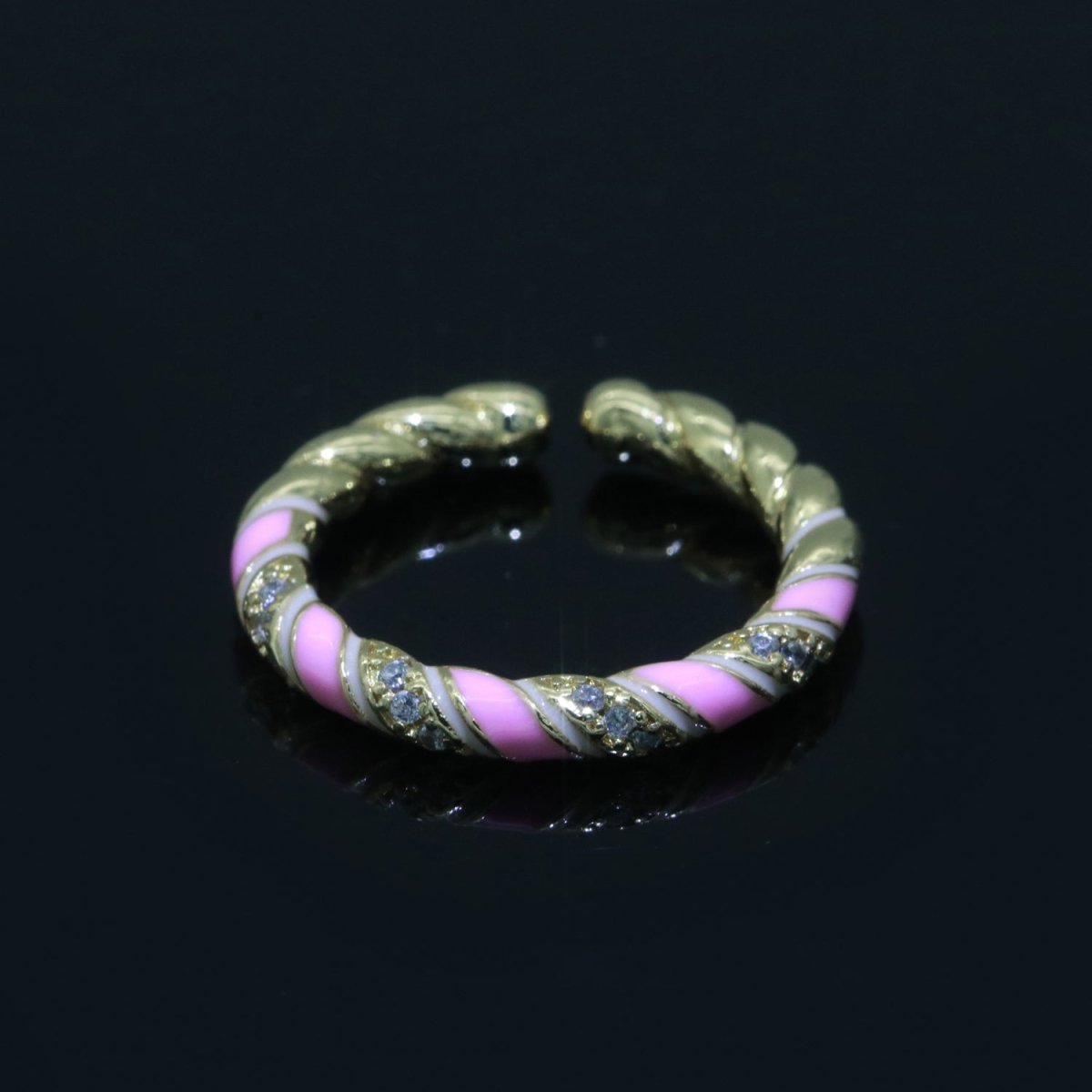Gold Twisted Ring Enamel Adjustable Ring Micro Pave Swirl Ring Minimalist Jewelry Stackable O-529 ~ O-538 - DLUXCA