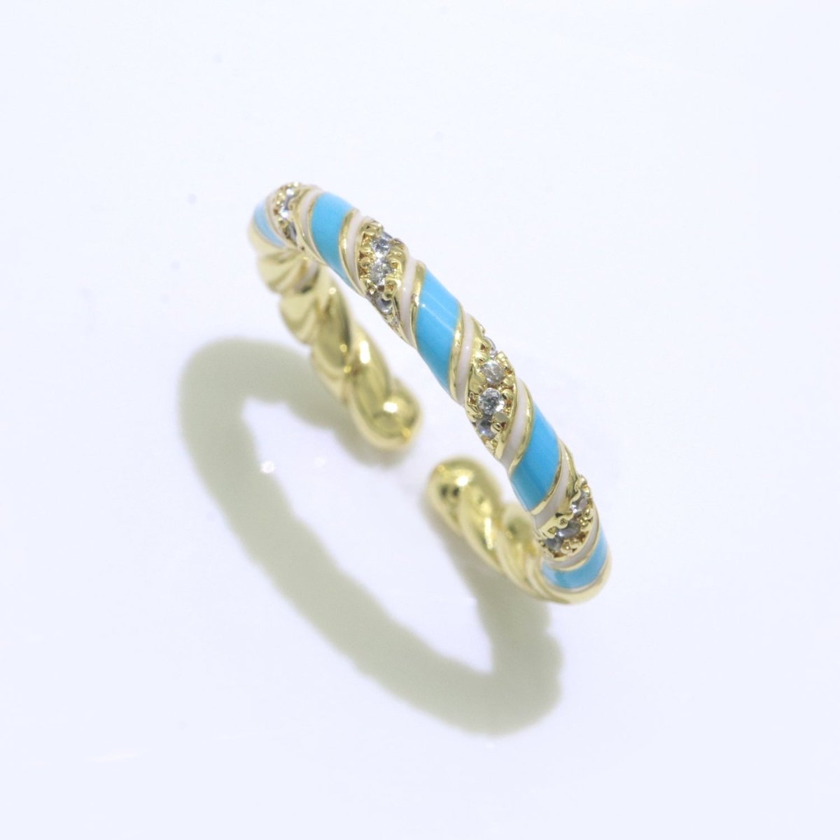 Gold Twisted Ring Enamel Adjustable Ring Micro Pave Swirl Ring Minimalist Jewelry Stackable O-529 ~ O-538 - DLUXCA