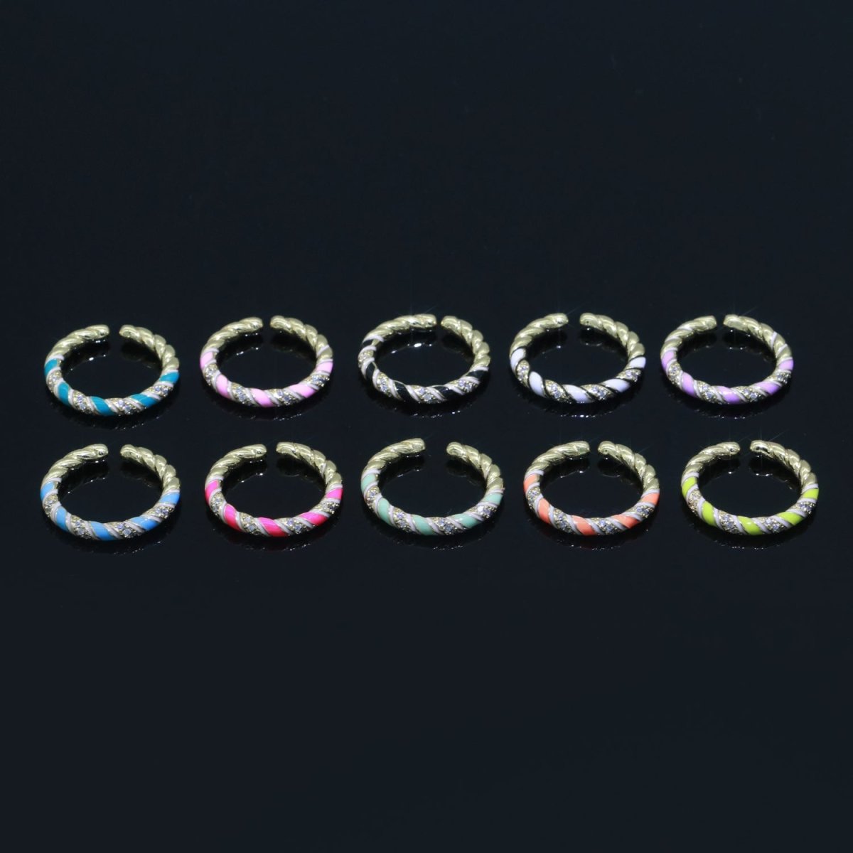 Gold Twisted Ring Enamel Adjustable Ring Micro Pave Swirl Ring Minimalist Jewelry Stackable O-529 ~ O-538 - DLUXCA