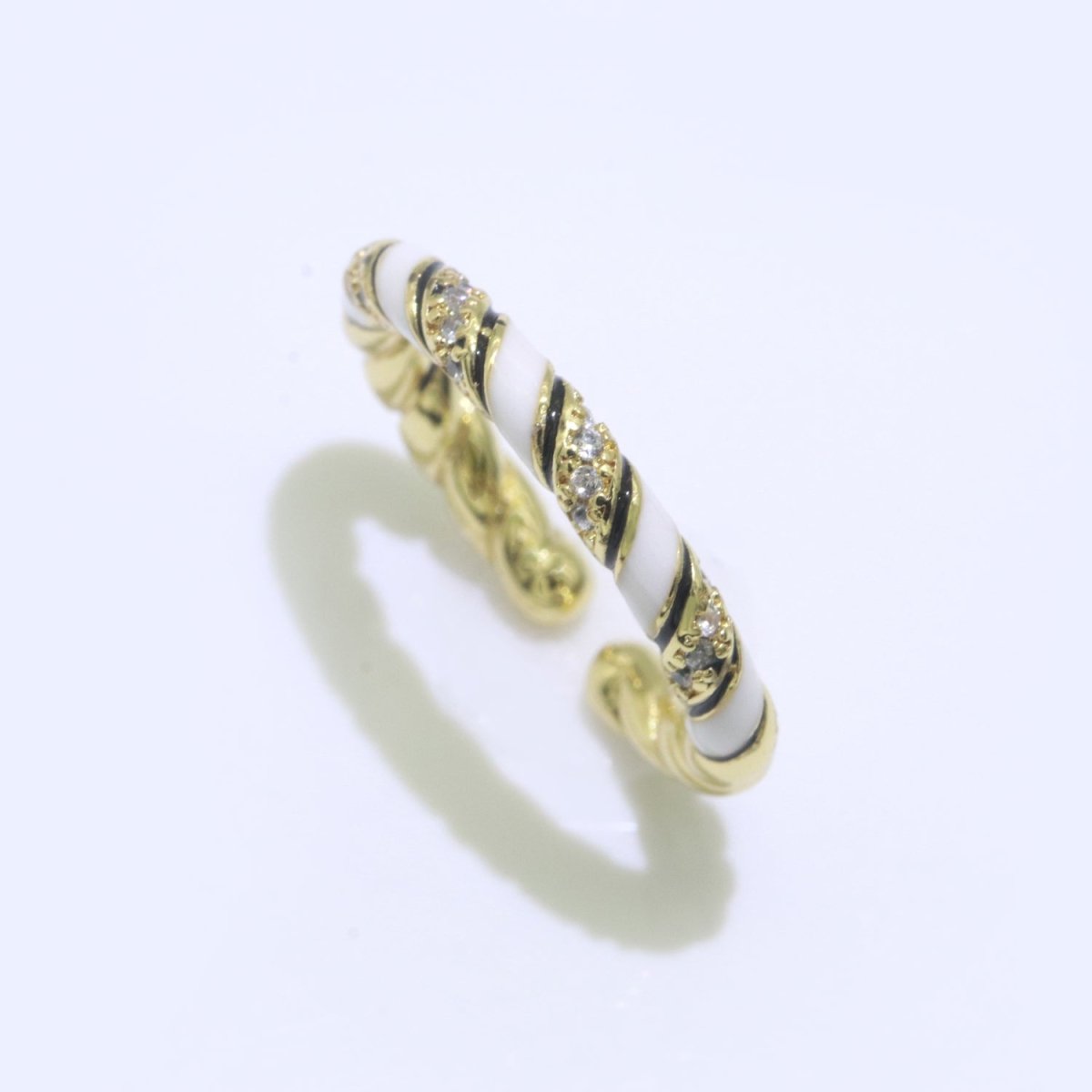 Gold Twisted Ring Enamel Adjustable Ring Micro Pave Swirl Ring Minimalist Jewelry Stackable O-529 ~ O-538 - DLUXCA