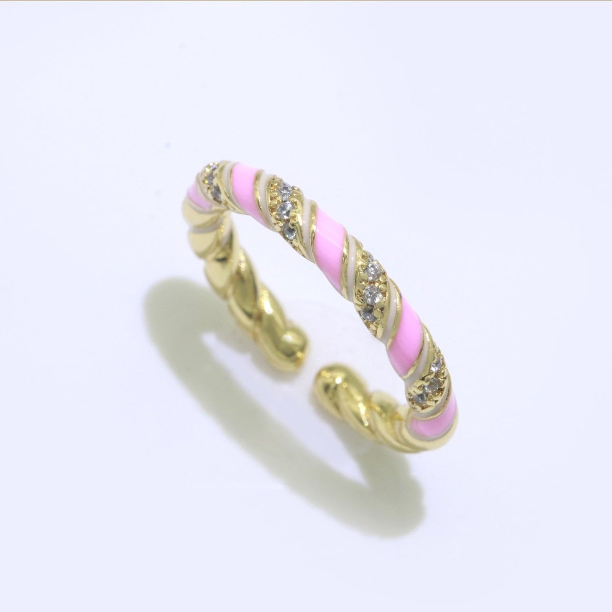 Gold Twisted Ring Enamel Adjustable Ring Micro Pave Swirl Ring Minimalist Jewelry Stackable O-529 ~ O-538 - DLUXCA