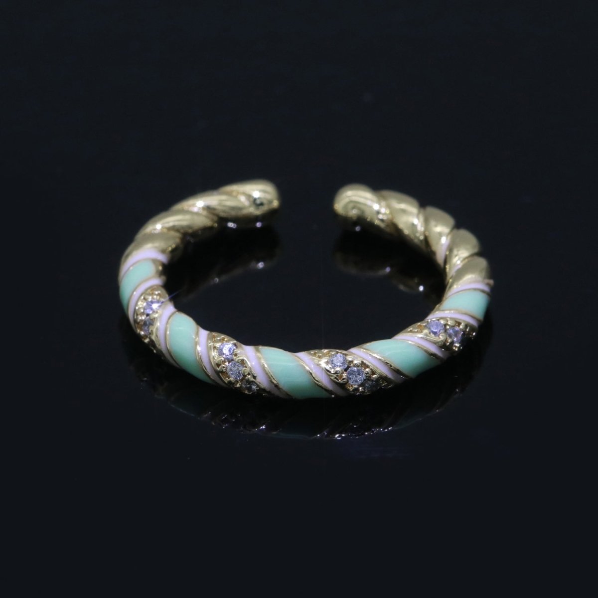Gold Twisted Ring Enamel Adjustable Ring Micro Pave Swirl Ring Minimalist Jewelry Stackable O-529 ~ O-538 - DLUXCA