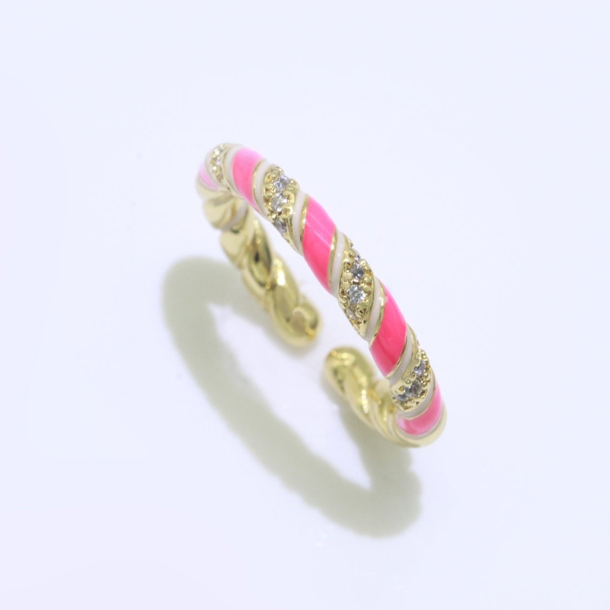 Gold Twisted Ring Enamel Adjustable Ring Micro Pave Swirl Ring Minimalist Jewelry Stackable O-529 ~ O-538 - DLUXCA